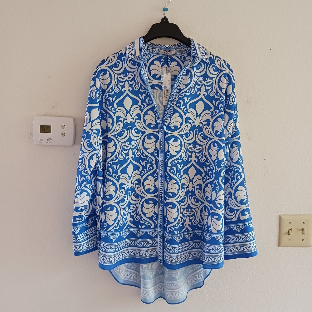 Alice + Olivia Oversize Button Front Mixed Print Kiva Shirt
